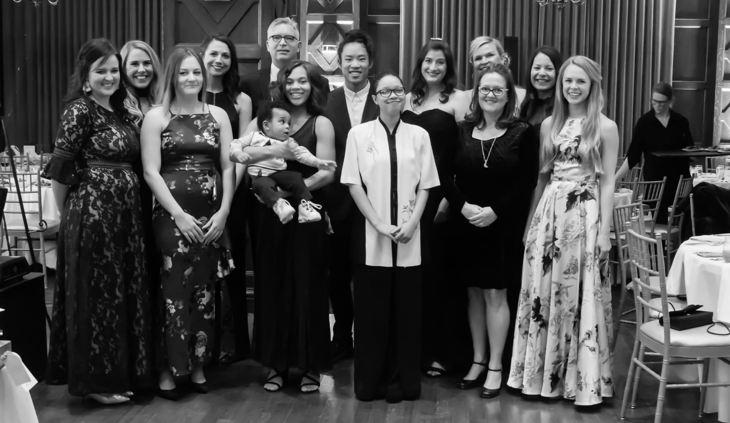 HALO 2019 Award Winners. Back Row: Brittany English, Sam Hoffman, Greg Lam, Derek You, Allison Reeve, Sally Sallee, Katrina Scott of Mariner Wealth Advisors. Front Row: Elise Brummett, HALO Youth Madison, HALO Youth Frankie and son, HALO Youth Alesia, Kim Ansari of Perennial Places and Carly Rae Robinson of Carly Rae Studio.