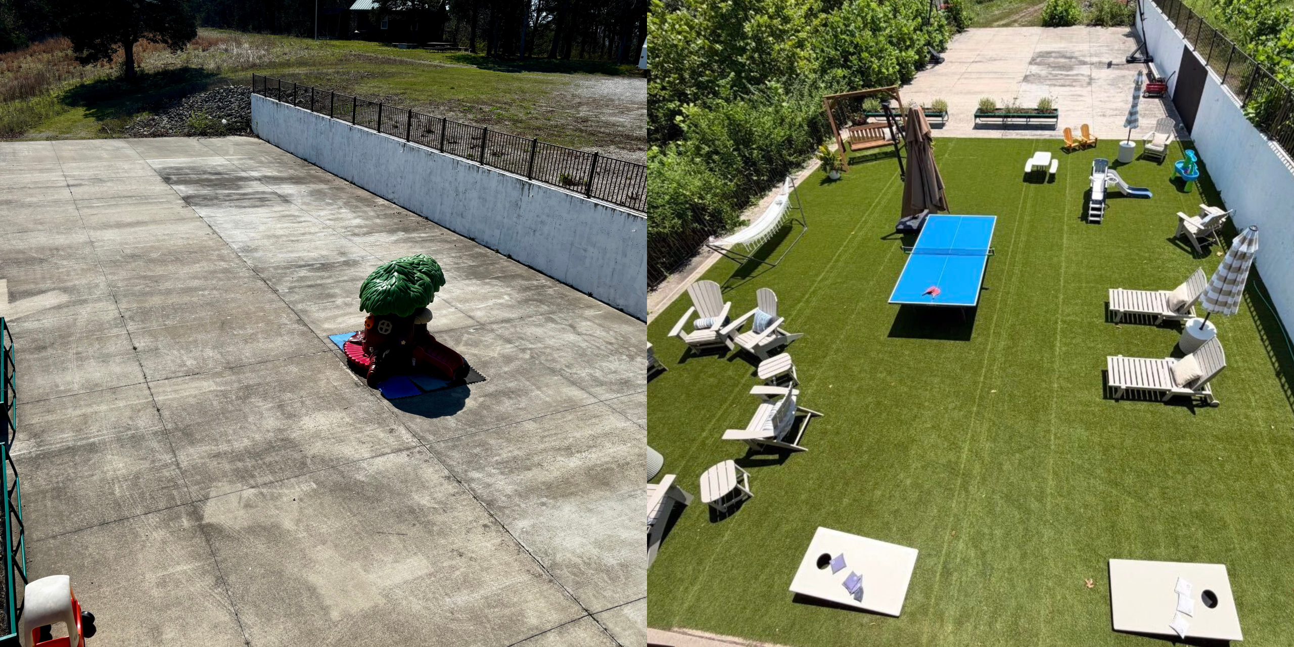Before & After photos of backyard area